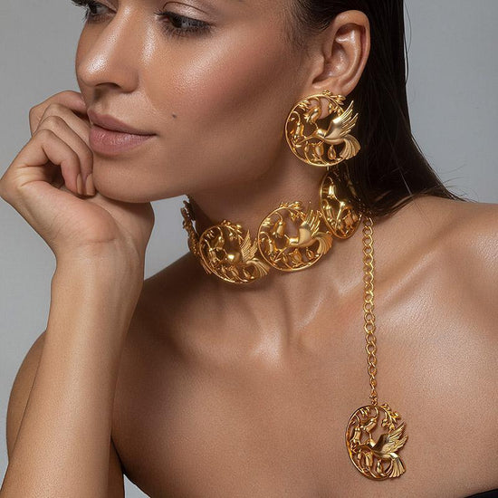 Hummingbird Choker Necklace and Stud Earrings Set Oplina jewellery 