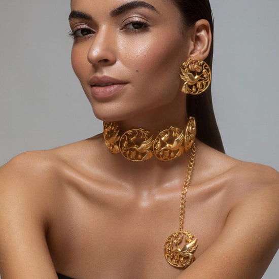 Hummingbird Choker Necklace and Stud Earrings Set Oplina jewellery 