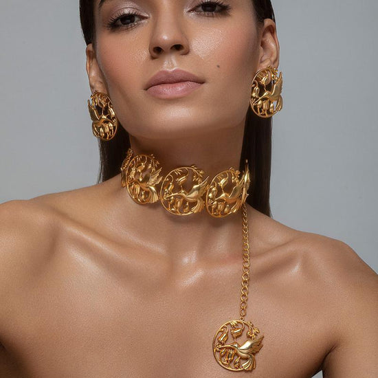 Hummingbird Choker Necklace and Stud Earrings Set Oplina jewellery 