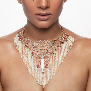 Laleh Bib Pearl White Stone Necklace