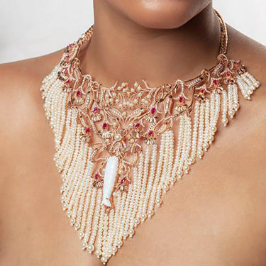 Laleh Bib Pearl White Stone Necklace
