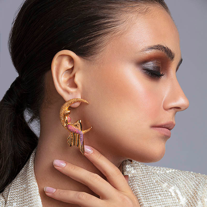 Studded Pink and Amethyst Luna Earrings