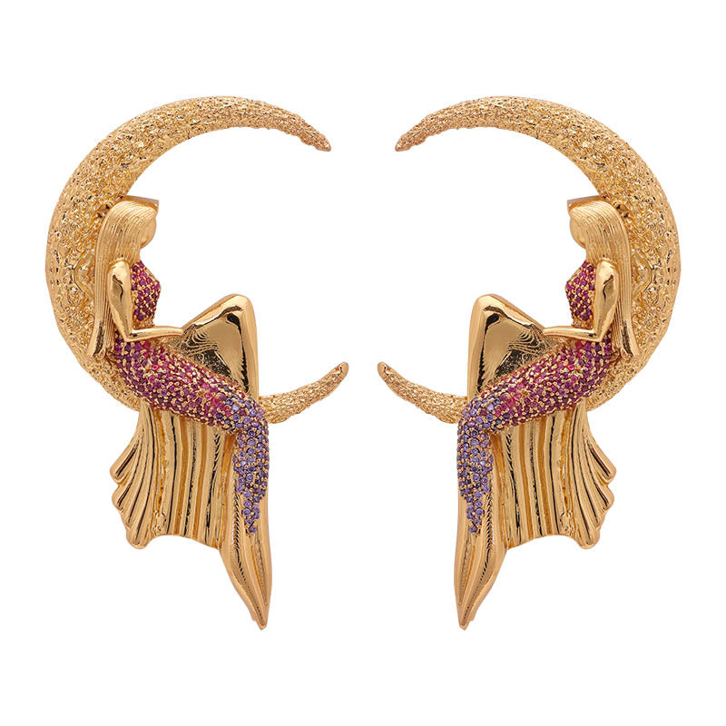 Studded Pink and Amethyst Luna Earrings