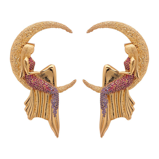 Studded Pink and Amethyst Luna Earrings