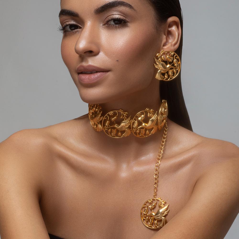 Hummingbird Choker Necklace and Stud Earrings Set Oplina jewellery 